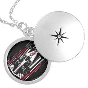 Minimalist Motorsport Formula Race Car Speed Lines Locket Necklace