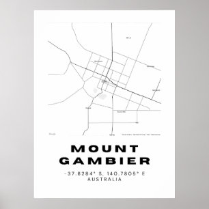 Minimalist Mount Gambier Map with Coordinates Poster