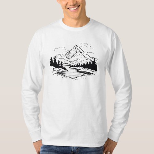 Minimalist Mountain And River  T_Shirt