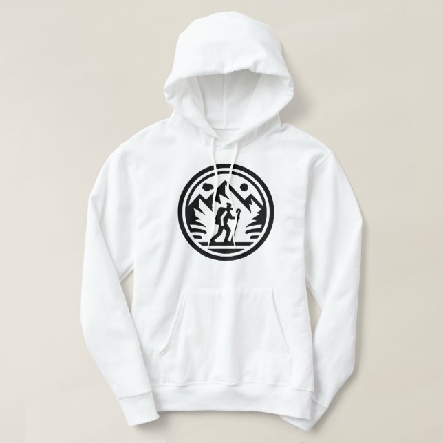 Minimalist Mountain Hiker Trekking Adventure Hoodie (Design Front)