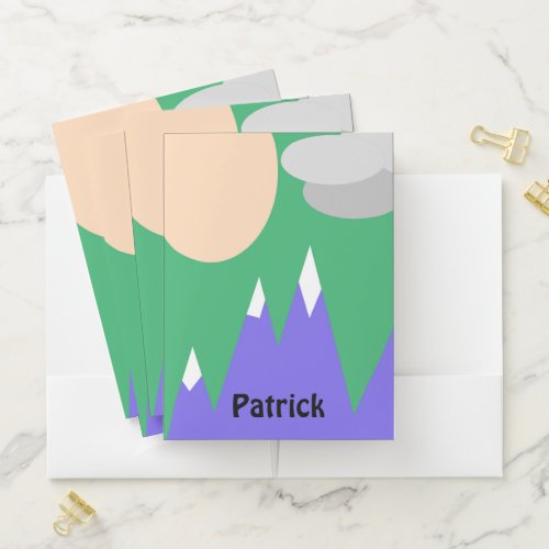 Minimalist Mountain Landscape Art with Name Pocket Folder