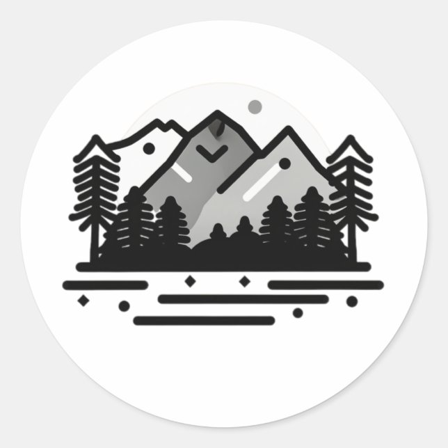 Minimalist Mountain Landscape Classic Round Sticker (Front)