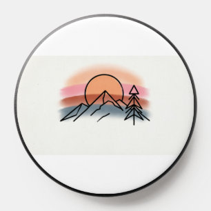 Minimalist Mountain Sunset - Retro Nature Art Desi PopSocket