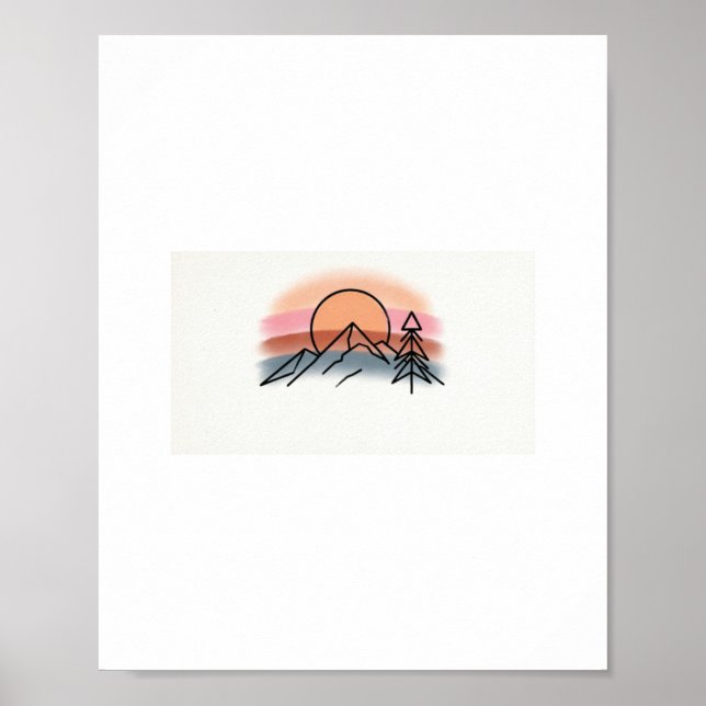 Minimalist Mountain Sunset - Retro Nature Art Desi Poster (Front)