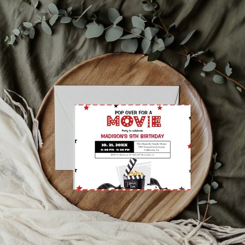 Minimalist Movie Night Birthday Party Invitation