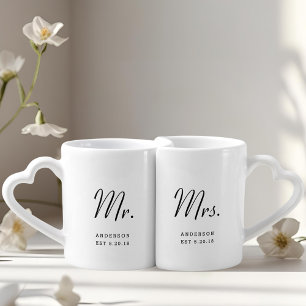 Minimalist Mr. and Mrs. Wedding Gift Coffee Mug Set