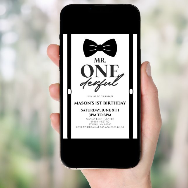 Minimalist Mr. ONEderful Bowtie 1st Birthday Party Invitation (Front Digital)