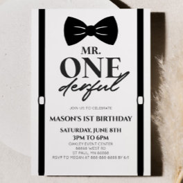 Minimalist Mr. ONEderful Bowtie 1st Birthday Party Invitation