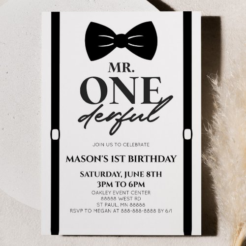Minimalist Mr ONEderful Bowtie 1st Birthday Party Invitation