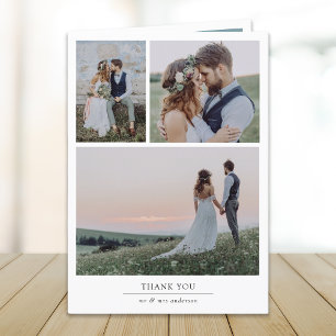Minimalist Multiple Photos Folded Wedding Letterpress Thank You Card