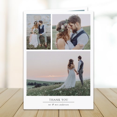 Minimalist Multiple Photos Folded Wedding Thank You Card