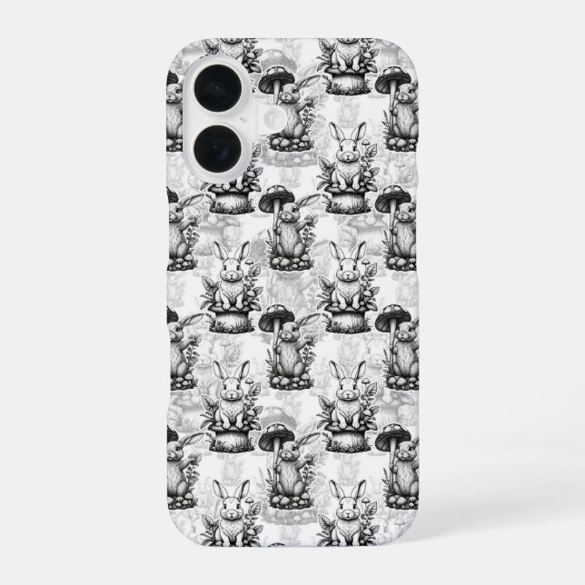 Minimalist Mushroom Rabbit Pattern Design  Iphone Case (Back)