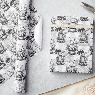 Minimalist Mushroom Rabbit Pattern Design Wrapping Paper