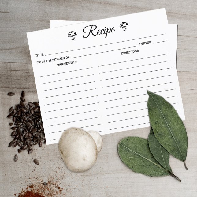 Minimalist Mushroom Simple Culinary Recipe Card (Creator Uploaded)