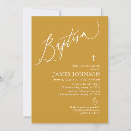 Minimalist Mustard Yellow Baptism Invitation