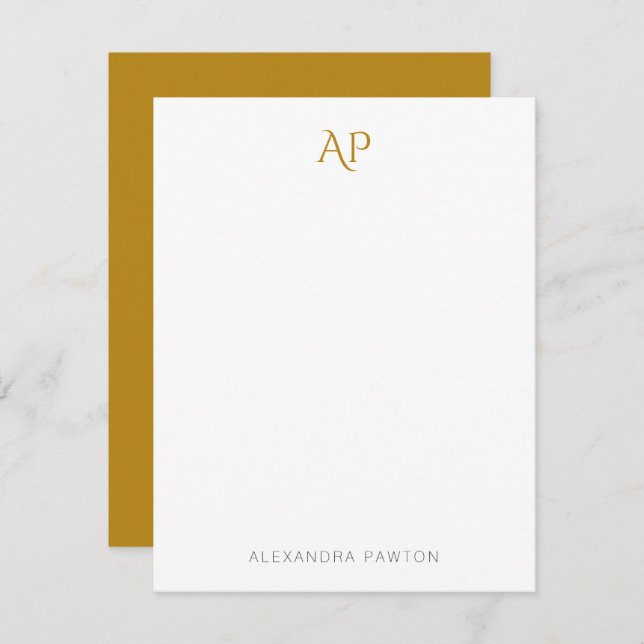 Minimalist Mustard Yellow Custom Name Personal Note Card (Front/Back)