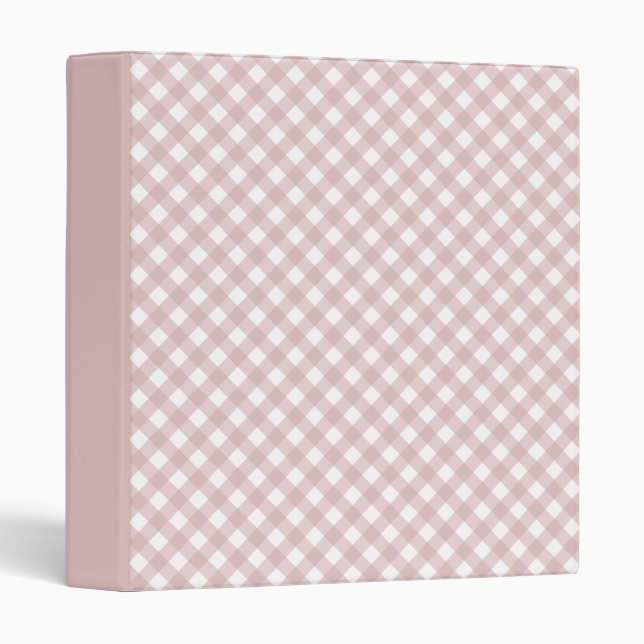 Minimalist Muted Pink Shade Plaid Pattern 3 Ring Binder (Front/Spine)