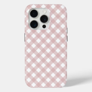Minimalist Muted Pink Shade Plaid Pattern iPhone 15 Pro Case