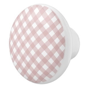 Minimalist Muted Pink Shade Plaid Pattern Ceramic Knob