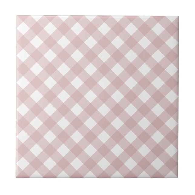 Minimalist Muted Pink Shade Plaid Pattern Ceramic Tile (Front)
