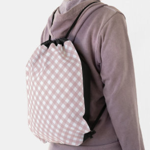 Minimalist Muted Pink Shade Plaid Pattern Drawstring Bag