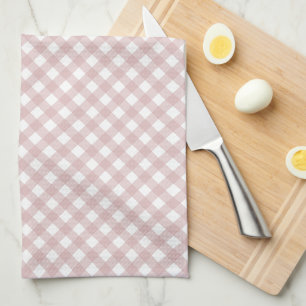 Minimalist Muted Pink Shade Plaid Pattern Kitchen Towel