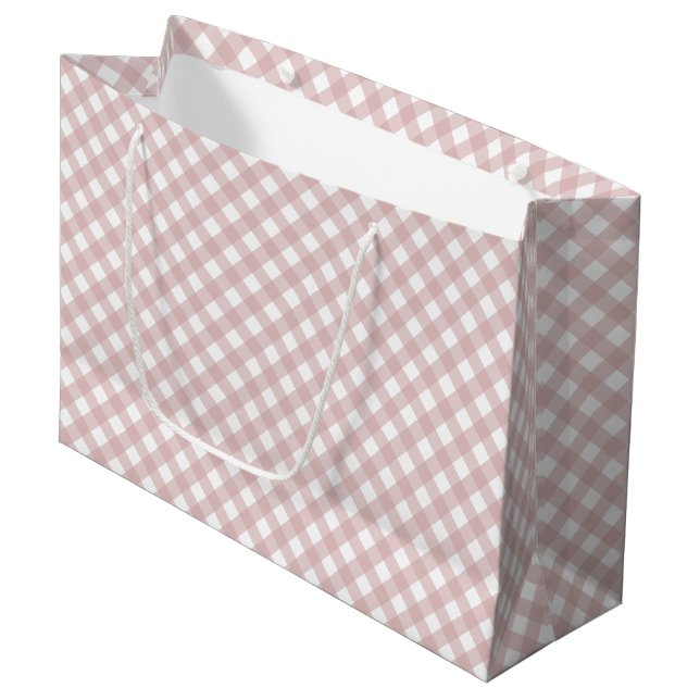 Minimalist Muted Pink Shade Plaid Pattern Large Gift Bag (Front Angled)