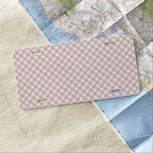 Minimalist Muted Pink Shade Plaid Pattern License Plate