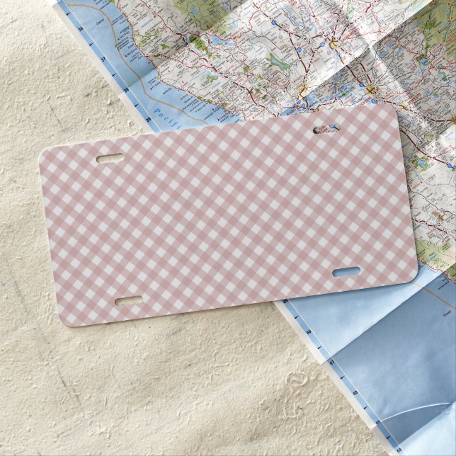 Minimalist Muted Pink Shade Plaid Pattern License Plate (In Situ)