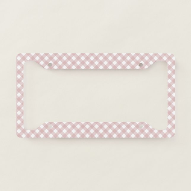 Minimalist Muted Pink Shade Plaid Pattern License Plate Frame (Front)