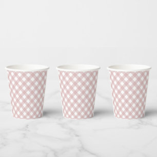 Minimalist Muted Pink Shade Plaid Pattern Paper Cups