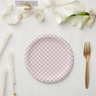 Minimalist Muted Pink Shade Plaid Pattern Paper Plates