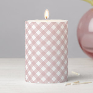 Minimalist Muted Pink Shade Plaid Pattern Pillar Candle