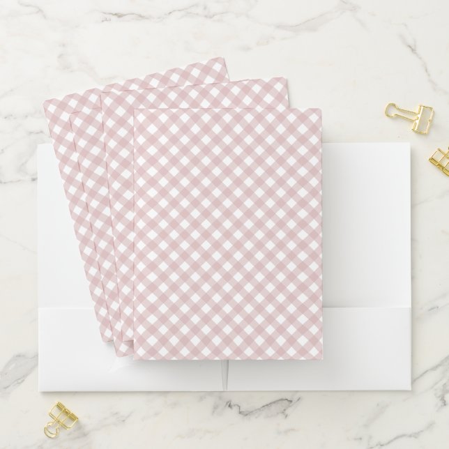 Minimalist Muted Pink Shade Plaid Pattern Pocket Folder (In Situ)
