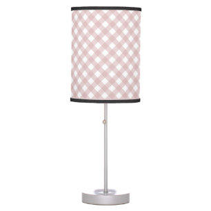 Minimalist Muted Pink Shade Plaid Pattern Table Lamp