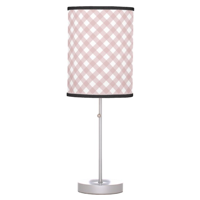 Minimalist Muted Pink Shade Plaid Pattern Table Lamp (Front)