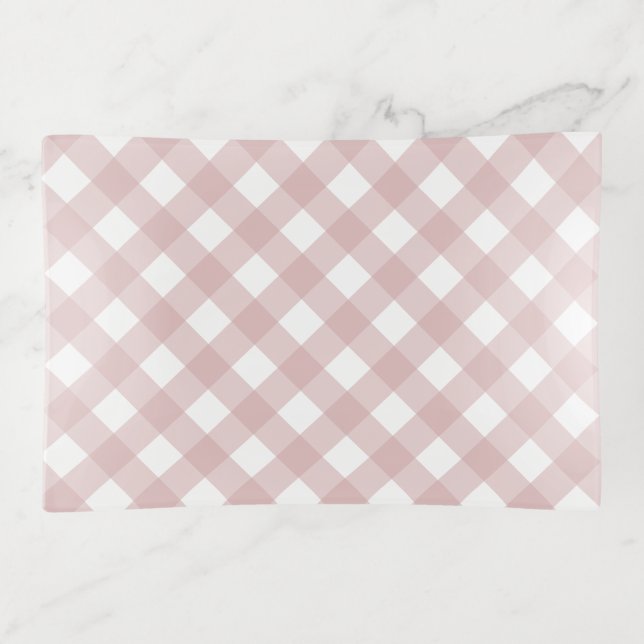 Minimalist Muted Pink Shade Plaid Pattern Trinket Tray (Front)