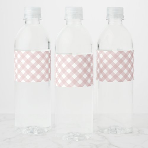 Minimalist Muted Pink Shade Plaid Pattern Water Bottle Label