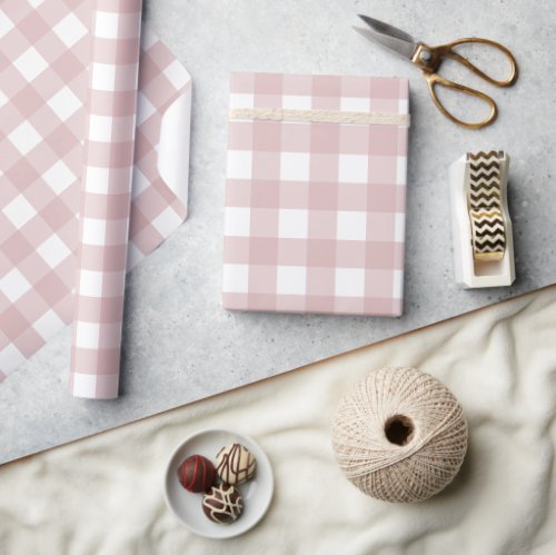 Minimalist Muted Pink Shade Plaid Pattern Wrapping Paper