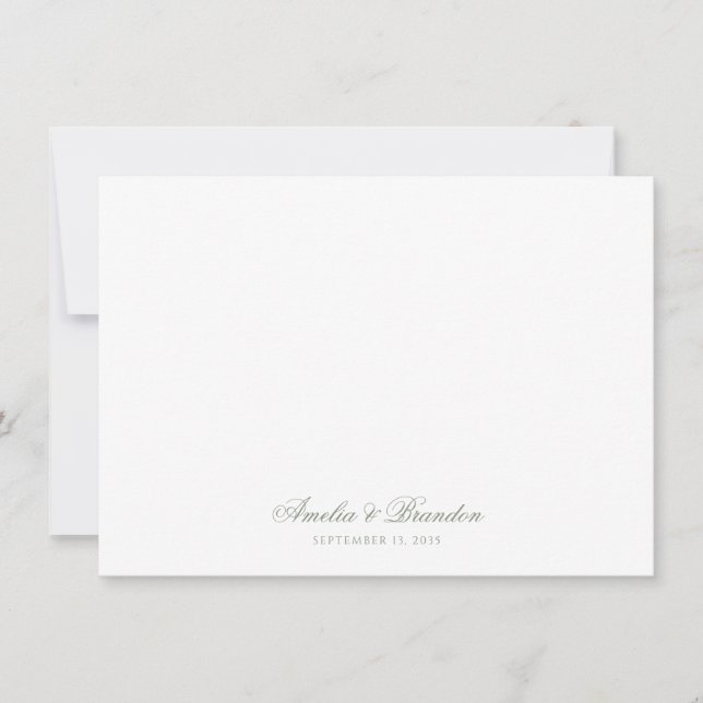 Minimalist Muted Sage Green Calligraphy Script Note Card (Front)