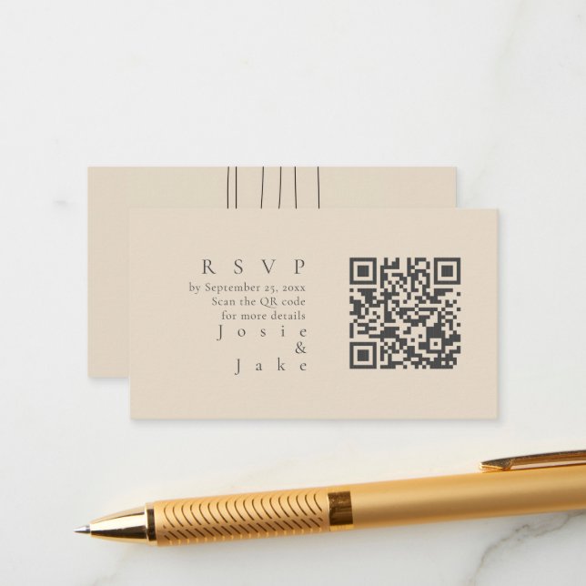 Minimalist Muted Tones Flowers QR Code RSVP Enclosure Card (Front/Back In Situ)