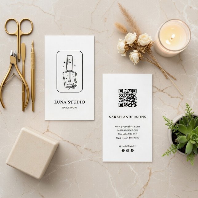 Minimalist Nail Technician Card with QR Code (Creator Uploaded)