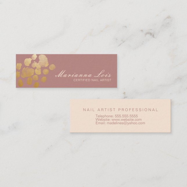 Minimalist Nail Technician Salon Gold Polish Mini Business Card (Front/Back)