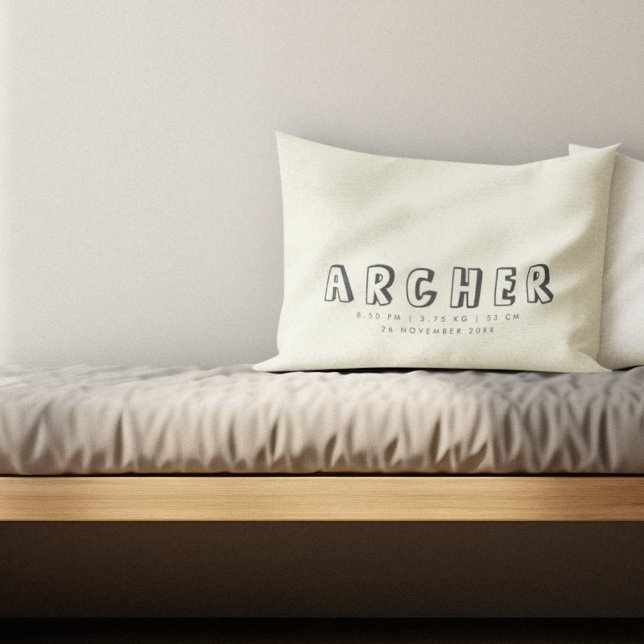 Minimalist Name Birth Stats Ecru Accent Pillow (Creator Uploaded)