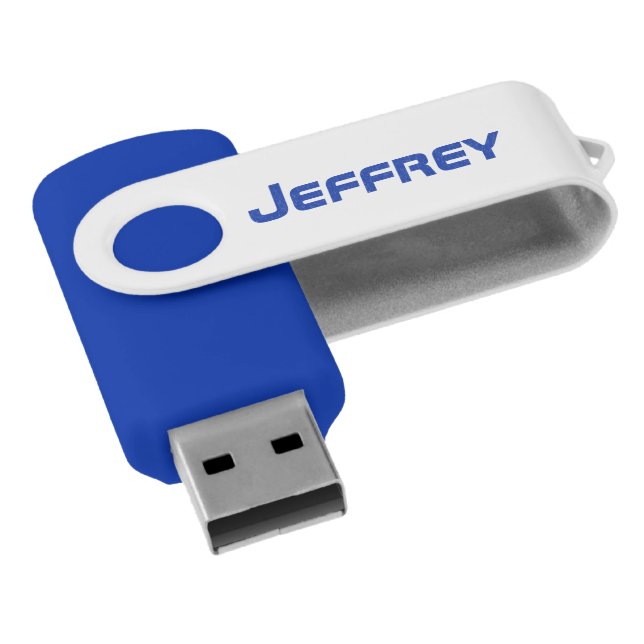 Minimalist, Name, Blue and White USB Flash Drive (Angled)