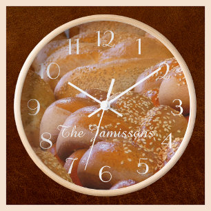 Minimalist, Name, Challah Bread Kitchen Wall Clock