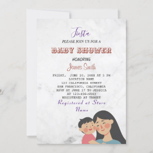 Minimalist Name Customize White Marble Baby Shower Invitation