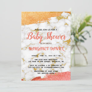 Minimalist Name Customize White Marble Baby Shower Invitation