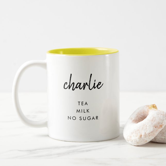 Minimalist Name | Drink Preference Tea Milk Sugar Two-Tone Coffee Mug (With Donut)
