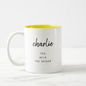 Minimalist Name | Drink Preference Tea Milk Sugar Two-Tone Coffee Mug (Left)